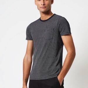 French Connection Men’s Cotton Crew Neck T-Shirt NWT Navy Microdot, Size Large